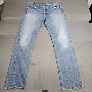 Levi's 501 Jeans Men Size 38X34 Light Blue Button Fly Original Fit Faded Sanded